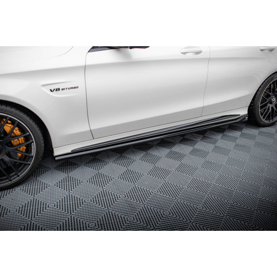 Maxton Design difuzory pod boční prahy ver.2 pro Mercedes třída C S205/C63 AMG, W205/C63 AMG, černý lesklý plast ABS, Sedan/Estate