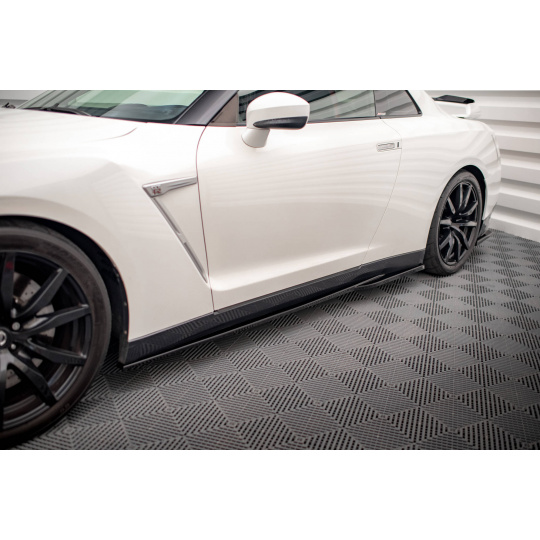 Maxton Design difuzory pod boční prahy pro Nissan GT-R R35 Facelift, černý lesklý plast ABS, r.v. 2011-2016