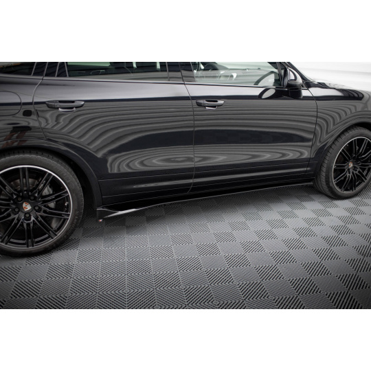 Maxton Design difuzory pod boční prahy pro Porsche Cayenne Mk2 Facelift, černý lesklý plast ABS