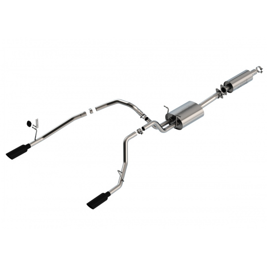 Borla Cat-Back výfukový systém "S-Type" vedený pod zadním nárazníkem pro Ram 1500 3,6l V6 s aut. převodovkou, 2WD/4WD, EC/SB (6'4") 140,5", CC/SHB (5'7") 144,6", CC/SB (6'4") 153,5", r.v. 2019-2022, typ koncovek: černé