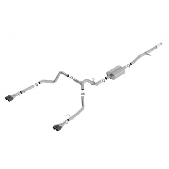 Borla Cat-Back výfukový systém "S-Type" pro GMC Sierra 1500 5,3l V8, s aut. převodovkou, 2WD/AWD, EC/SB 78,8", CC/SHB 69,3", r.v. 2019-2020, černé koncovky, typ koncovek: černé