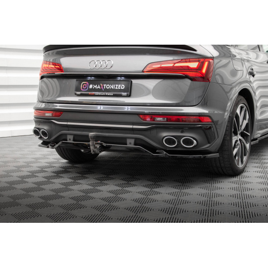 Maxton Design středový spoiler pod zadní nárazník s žebrováním pro Audi SQ5 Mk2 Facelift, černý lesklý plast ABS, Sportback