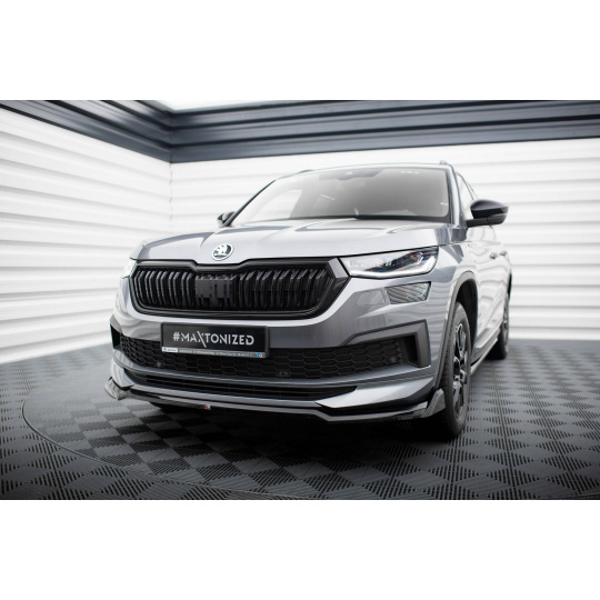 Maxton Design spoiler pod přední nárazník ver.2 pro Škoda Kodiaq Sportline Facelift, černý lesklý plast ABS