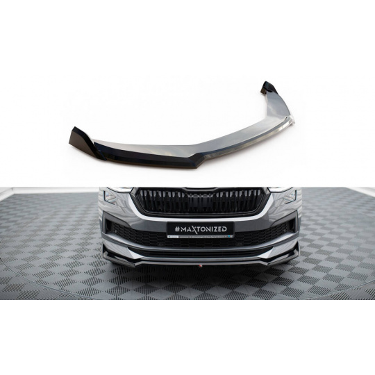 Maxton Design spoiler pod přední nárazník ver.2 pro Škoda Kodiaq Sportline Facelift, černý lesklý plast ABS