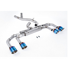 Milltek Sport výfukový systém cat-back 80mm / 3.15" System - Race bez klapek (nejhlasitější) pro Volkswagen Golf Mk8 R 2.0 TSI 320PS (bez GPF / NA modely) 2022-2024, typ koncovek: GT-115 titanově modré