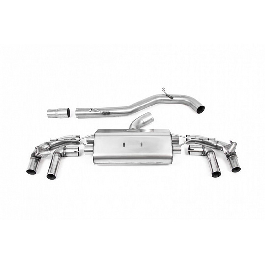 Milltek Sport výfukový systém cat-back 80mm / 3.15" System - Road+ (Mid Level Sound) pro Volkswagen Golf Mk8 R 2.0 TSI 320PS (bez GPF / NA modely) 2022-2024, typ koncovek: GT-115 leštěné