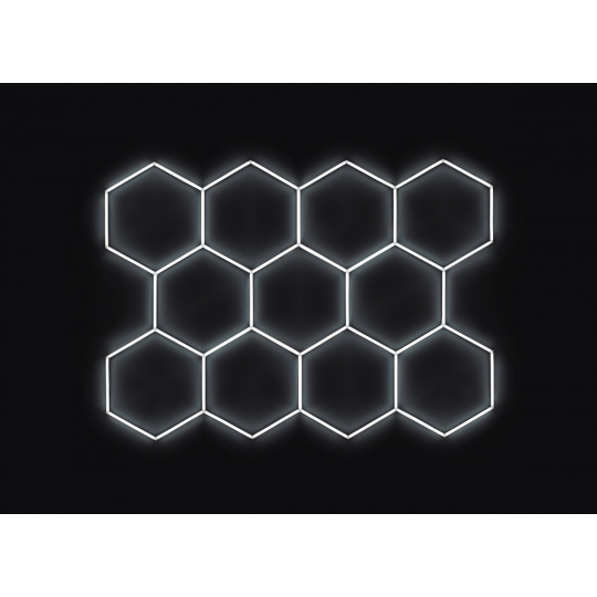 Kompletní LED hexagonové svítidlo bílé 6500 K, rozměr: 11 elementů 336 x 238 cm