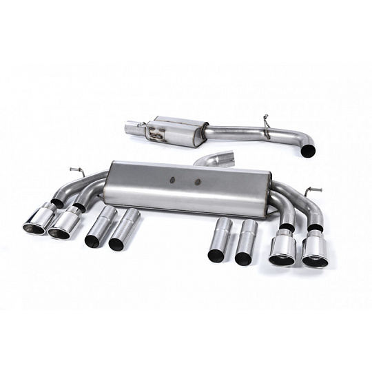 Milltek Sport výfukový systém cat-back Race system s rezonátorem (tišší) bez klapek pro Audi S3 2.0 TFSI quattro Sedan/Cabrio 8V/8V.2 (bez GPF) 2013-2018, typ koncovek: oválné leštěné