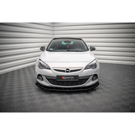 Maxton Design "Street Pro" spoiler pod přední nárazník s křidélky ver.1 pro Opel Astra OPC J (Mk4), plast ABS bez povrchové úpravy, GTC, s černou a červenou linkou