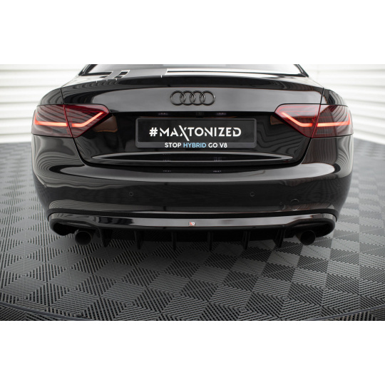 Maxton Design vložka zadního nárazníku pro Audi A5 8T, černý lesklý plast ABS, Coupe S-line/Cabrio S-line, s jednoduchou koncovkou na obou stranách