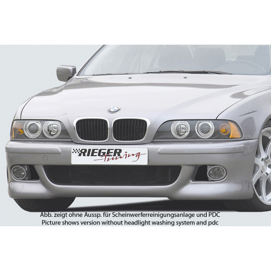 Rieger přední nárazník pro BMW řada 5 E39 sedan, touring, plast ABS bez povrchové úpravy, s držáky originálních mlhových světlometů, pro vozy s ostřikovači předních světlometů a parkovacím asistentem (PDC)
