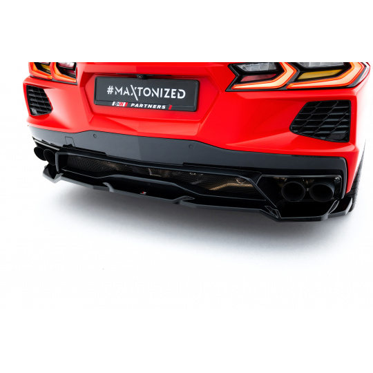Maxton Design středový spoiler zadního nárazníku pro Chevrolet Corvette C8, černý lesklý plast ABS
