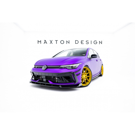 Maxton Design spoiler pod přední nárazník ver.3 s křidélky pro Volkswagen Golf R Mk8 Facelift, černý lesklý plast ABS