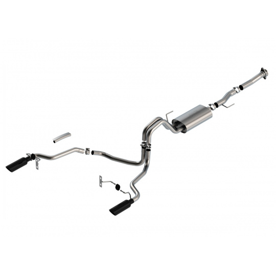 Borla Cat-Back výfukový systém "S-Type" pro Ford F-150 5,0l V8 2-dvéř., s aut. převodovkou, 2WD/4WD, RC/SB (6' 7"), s rozvorem 122,8", r.v. 2021-, typ koncovek: černé