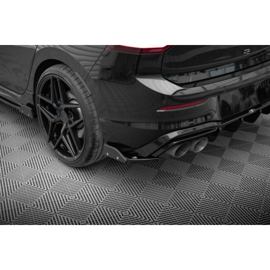 Maxton Design difuzory pod zadní nárazník s křidélky ver. 6 pro Volkswagen Golf R Mk8, černý lesklý plast ABS
