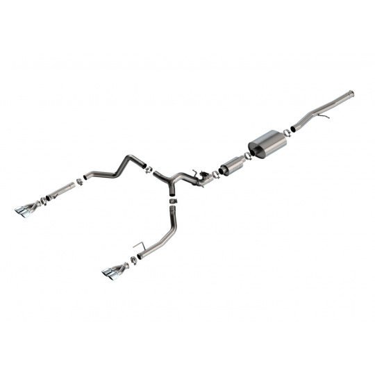 Borla Cat-Back výfukový systém "S-Type" pro GMC Sierra 1500 6.2L V8, automat, 2WD/4WD, EC s SB (6'7") 147.4" WB/ CC s SB (5'10") 147.4" WB, r.v. 2024, chromové koncovky