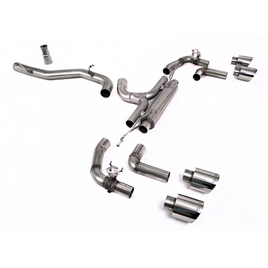 Milltek Sport výfukový systém GPF-Back Race (nejhlasitější) - 80mm / 3.15" pro Volkswagen Golf Mk8 R 2.0 TSI 320PS (s GPF) 2021-2024, typ koncovek: JET-115 karbonové