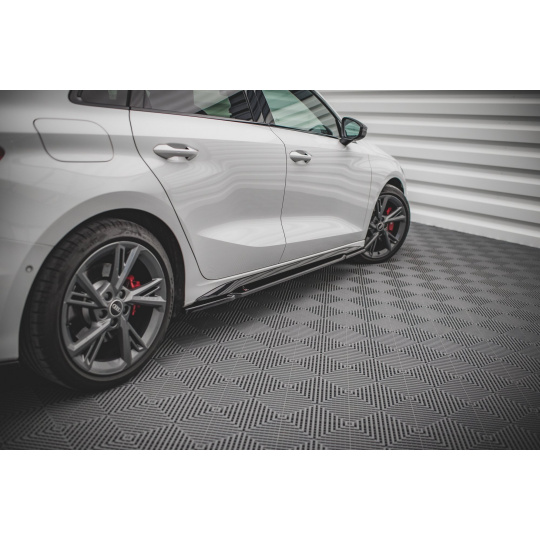 Maxton Design difuzory pod boční prahy pro Audi A3 8Y, černý lesklý plast ABS, S-Line