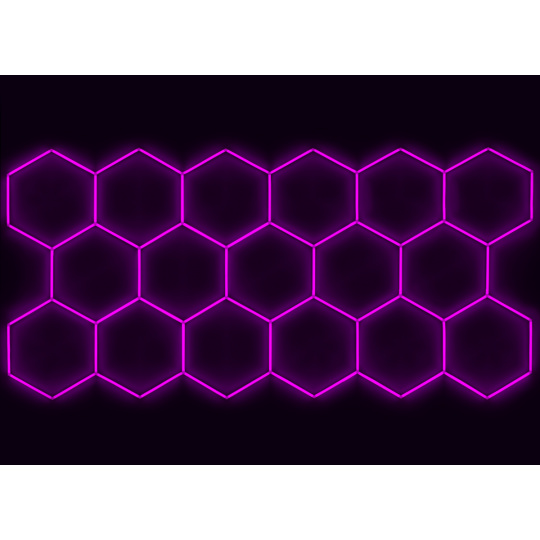 Kompletní LED hexagonové svítidlo růžové, rozměr: 17 elementů 504 x 238 cm