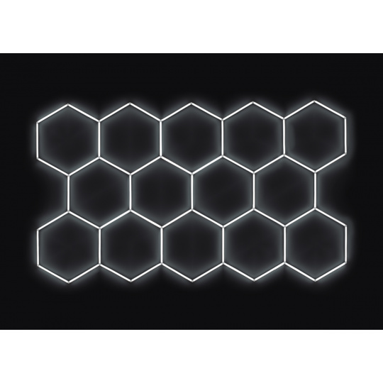 Kompletní LED hexagonové svítidlo bílé 4500 K, rozměr: 14 elementů 420 x 238 cm