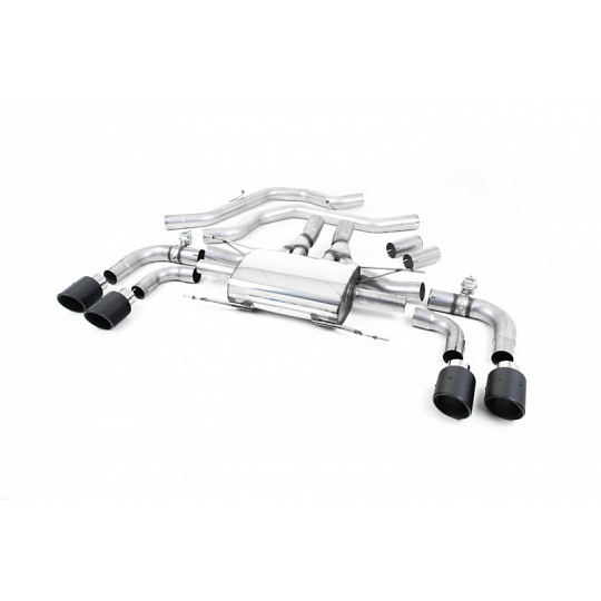 Milltek Sport Front Pipe-back s klapkami pro Alfa Romeo Giulia Quadrifoglio 2.9 V6 Bi-Turbo (bez OPF/GPF) 2017-2024, s homologací, typ koncovek: JET-100 karbonové