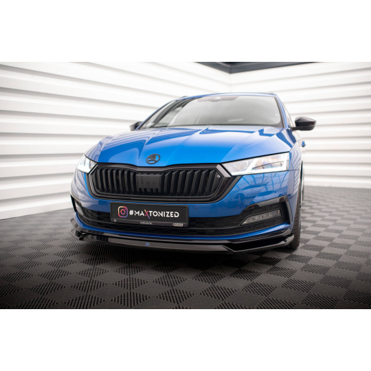 Maxton Design spoiler pod přední nárazník ver.2 pro Škoda Octavia Mk4, černý lesklý plast ABS, Sportline