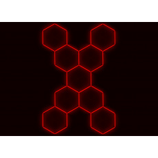 Kompletní LED hexagonové svítidlo červené, rozměr: 9 elementů 246 x 386 cm tvar X