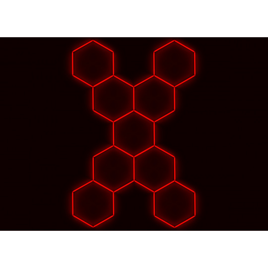 Kompletní LED hexagonové svítidlo červené, rozměr: 9 elementů 246 x 386 cm tvar X