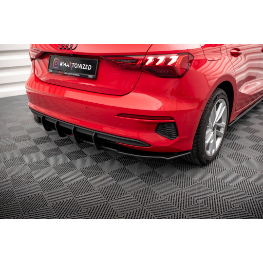 Maxton Design "Street Pro" difuzor zadního nárazníku pro Audi A3 8Y, plast ABS bez povrchové úpravy, s červenou linkou, Sportback