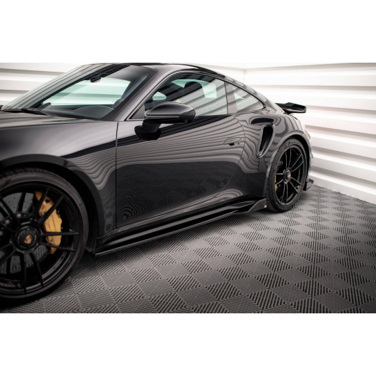 Maxton Design difuzory pod boční prahy pro Porsche 911 992 Turbo S, černý lesklý plast ABS
