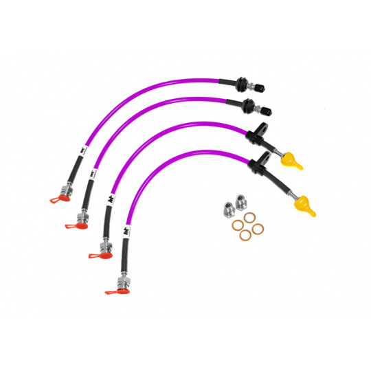 Forge Motorsport sada opletených brzdových hadic pro Toyota Supra Mk5 (A90), barva potahu: transparentní fialová