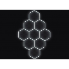 Kompletní LED hexagonové svítidlo bílé 4500 K, rozměr: 9 elementů 246 x 386 cm
