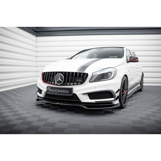 Maxton Design spoiler pod přední nárazník ver.4 pro Mercedes třída A W176 45 AMG, černý lesklý plast ABS