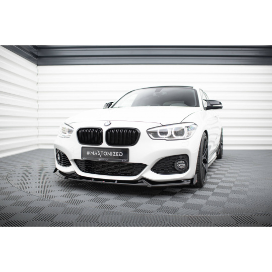 Maxton Design spoiler pod přední nárazník v.5 s křidélky pro BMW řada 1 F20- F21 Facelift, černý lesklý plast ABS, M-Pack/M140i