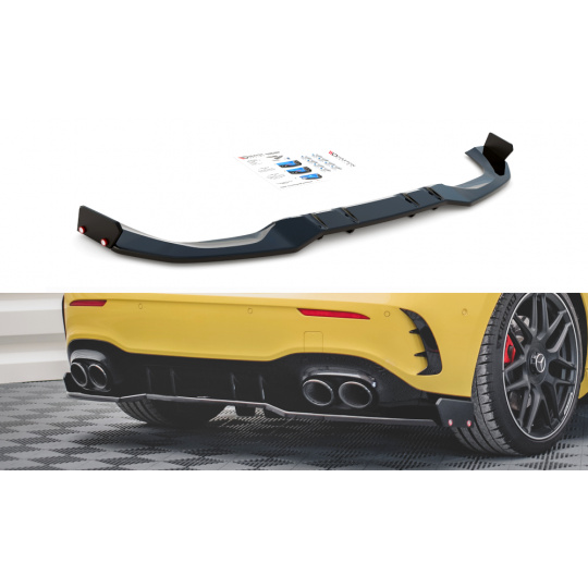 Maxton Design středový spoiler pod zadní nárazník s křidélky pro Mercedes třída A W177 45 AMG, černý lesklý plast ABS
