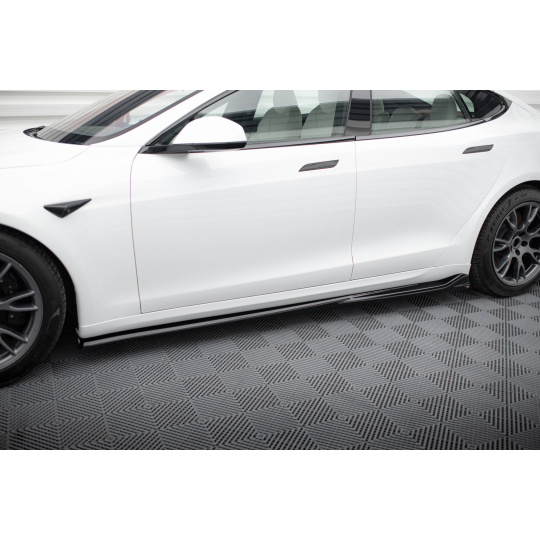 Maxton Design difuzory pod boční prahy pro Tesla Model S Plaid Mk1 Facelift, černý lesklý plast ABS