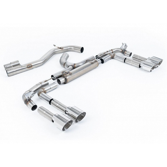 Milltek Sport výfukový systém cat-back Race System - 80mm bez rezonátoru (nejhlasitější) pro Audi S3 2.0TFSI Quattro Sedan 310PS 8Y (s OPF/GPF) 2020-2024, typ koncovek: GT-115 broušené titanové