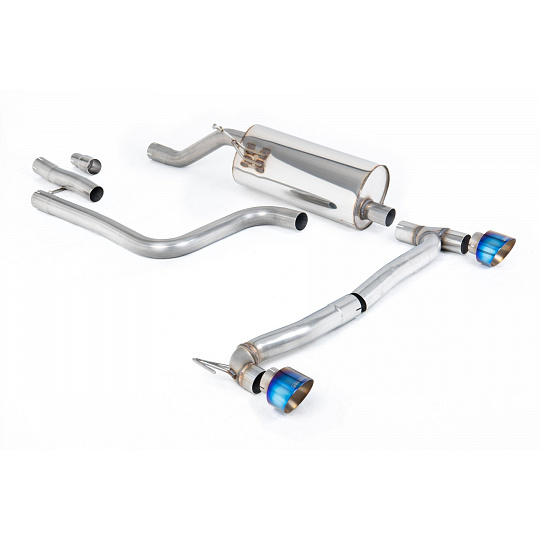 Milltek Sport výfukový systém OPF/GPF Back s rezonátorem pro Ford Fiesta Mk8 1.0T EcoBoost ST-Line 3/5-dvéř. (155ps Hybrid s OPF/GPF) - Maxton Designs Dual Outlet Kits 2020-2024, GT-100 titanově modré koncovky