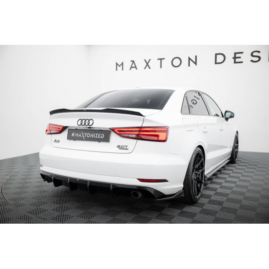Maxton Design vložka zadního nárazníku pro Audi A3 8V FL, černý lesklý plast ABS, Sedan, verze s jednoduchou koncovkou na obou stranách