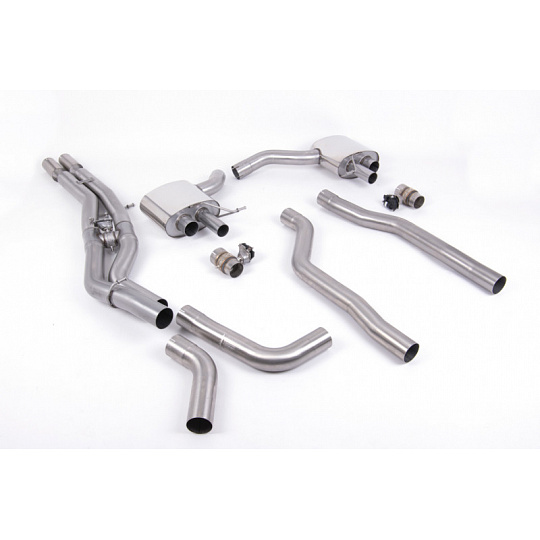 Milltek Sport výfukový systém cat-back bez rezonátoru (Twin 80mm) (nejhlasitější) pro Audi RS7 C8 4.0 V8 bi-turbo (bez OPF/GPF US/ROW) 2019-2024, oválné leštěné koncovky, OE výfuk musí být rozřezán