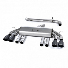 Milltek Sport výfukový systém cat-back Race systém bez rezonátoru a klapek (hlasitější) pro Audi S3 2.0 TFSI quattro Sedan/Cabrio 8V/8V.2 (bez GPF) 2013-2018, dvojité, kulaté, typ koncovek: GT-100 černé