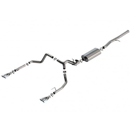 Borla Cat-Back výfukový systém "Touring" pro GMC Sierra 1500 6.2L V8, automat, 2WD/4WD, EC s SB (6'7") 147.4" WB/ CC s SB (5'10") 147.4" WB, r.v. 2024, chromové koncovky