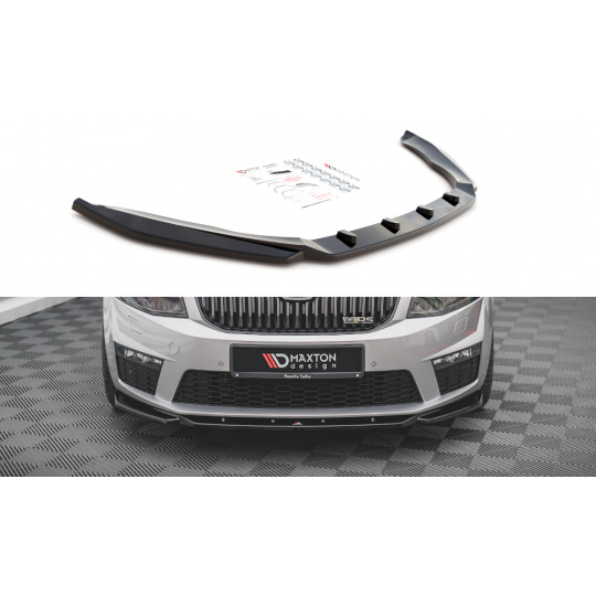 Maxton Design spoiler pod přední nárazník ver.4 pro Škoda Octavia RS Mk3, černý lesklý plast ABS