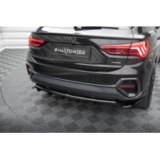 Maxton Design středový spoiler pod zadní nárazník s žebrováním pro Audi Q3 Sportback F3, černý lesklý plast ABS