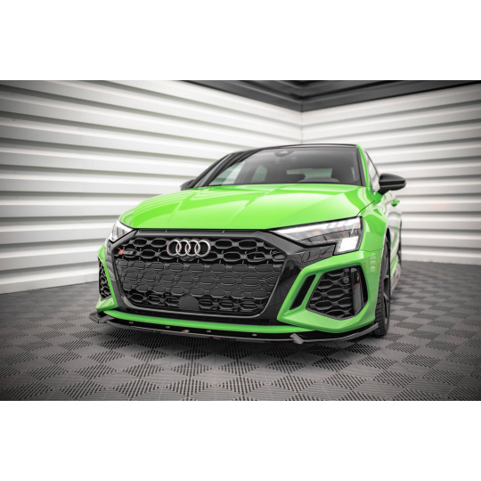 Maxton Design spoiler pod přední nárazník pro Audi RS3 8Y, černý lesklý plast ABS