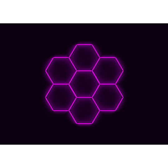 Kompletní LED hexagonové svítidlo růžové, rozměr: 7 elementů 238 x 252 cm