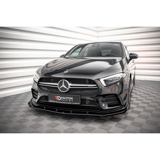 Maxton Design rohové spoilery pod přední nárazník pro Mercedes třída A W177 A35 AMG Aero, W177 AMG-Line Aero, černý lesklý plast ABS