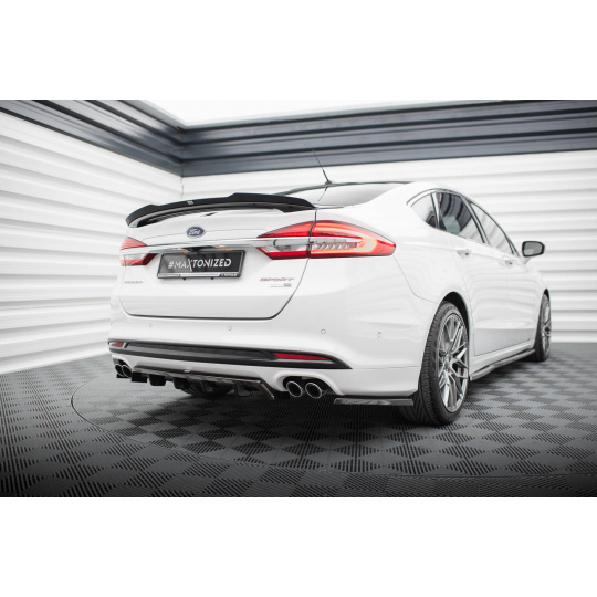 Maxton Design středový spoiler pod zadní nárazník s žebrováním pro Ford Mondeo Mk5 Facelift, černý lesklý plast ABS, Sport