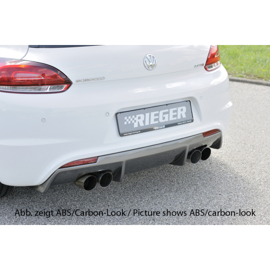 Rieger vložka zadního nárazníku pro R-Line zadní nárazník pro Volkswagen Scirocco 3 13 2-dvéř. vč. faceliftu, plast ABS bez povrchové úpravy, pro dvojité koncovky na obou stranách 4x90 mm