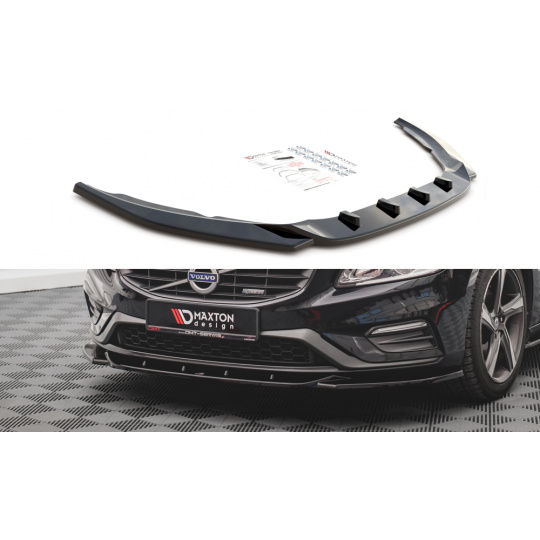 Maxton Design spoiler pod přední nárazník ver.2 pro Volvo S60 Mk2 Facelift, černý lesklý plast ABS, R-Design